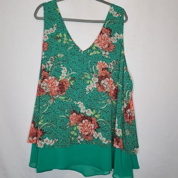 5X 28W Torrid Green Floral Chiffon Tank Double Layer V Neck Woven Georgette - Picture 7 of 7